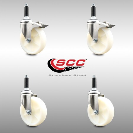 Service Caster 5 Inch 316SS Nylon Swivel 3/4 Inch Expanding Stem Caster Lock Brake SCC, 2PK SCC-SS316TTLEX20S514-NYS-2-S-2-34